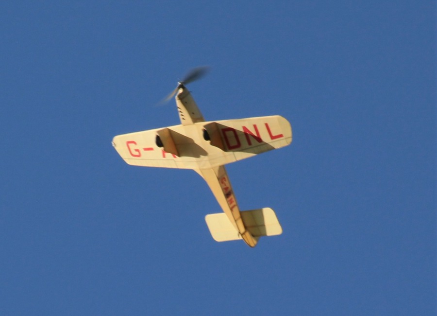 rubber powered Miles Sparrowhawm in flight